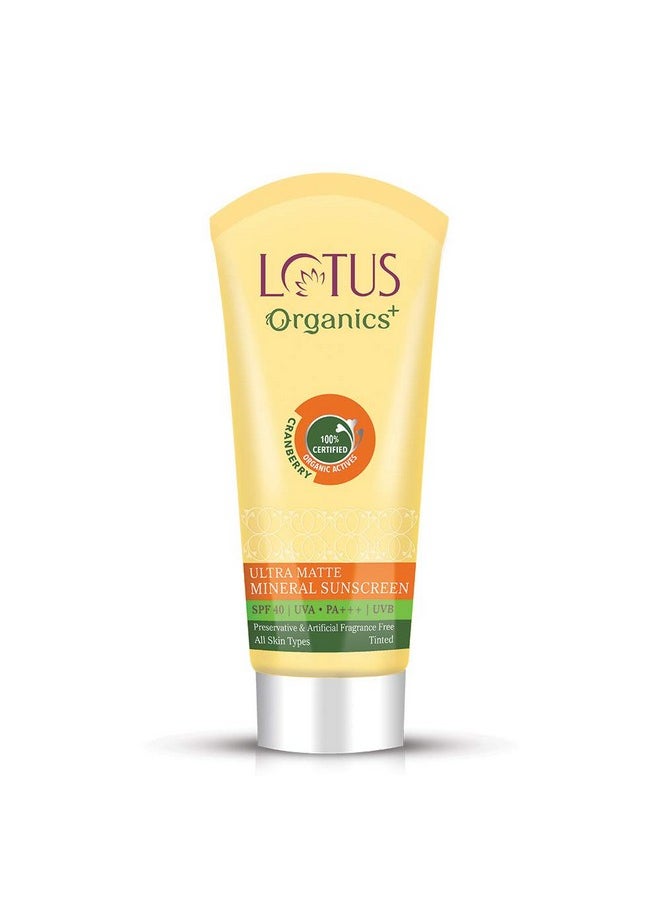 Ultra Matte Tinted Face Sunscreen Cream, Spf 40 Pa+++, Natural, Mineral Based, Chemical Free, Certified Organic Actives Mineral Sunscreen | Water Resistant & Sweat Resistant, 100G