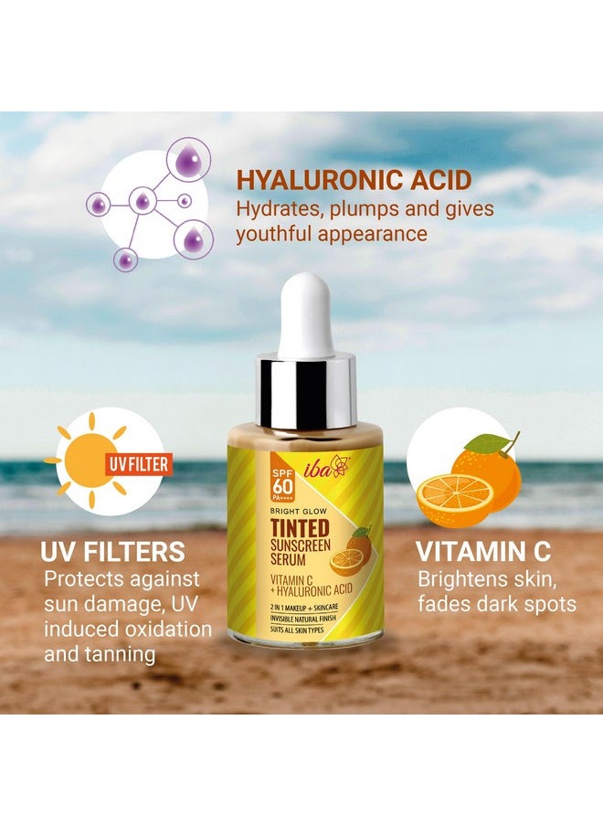 Bright Glow Tinted Sunscreen Serum For All Skin Types Spf 60 Pa++++ With Hyaluronic Acid & Vitamin C, 30Ml | Broad Spectrum- Uva & Uvb Protection | For Glowing & Sun-Safe Skin | No White Cast