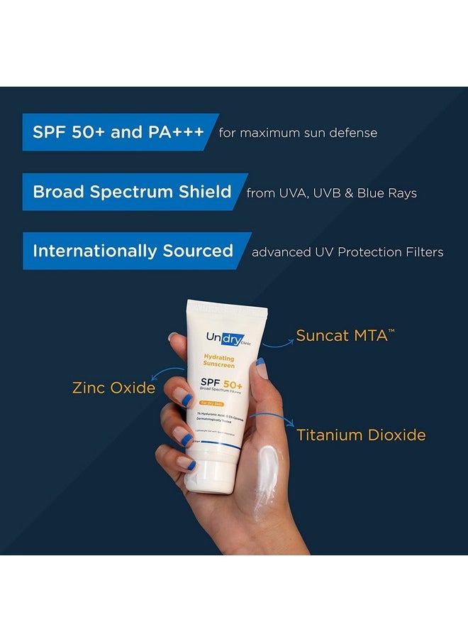 Hydrating Sunscreen For Dry Skin (50Gm, Pack Of 2) Lightweight, Sunscreen Spf 50 Broad Spectrum Sun Screen Protector Spf 50 Sunscreen For Women & Sunscreen For Men; Sun Cream With Ha & Ceramide