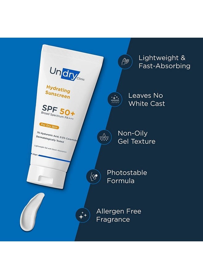 Hydrating Sunscreen For Dry Skin (50Gm, Pack Of 2) Lightweight, Sunscreen Spf 50 Broad Spectrum Sun Screen Protector Spf 50 Sunscreen For Women & Sunscreen For Men; Sun Cream With Ha & Ceramide