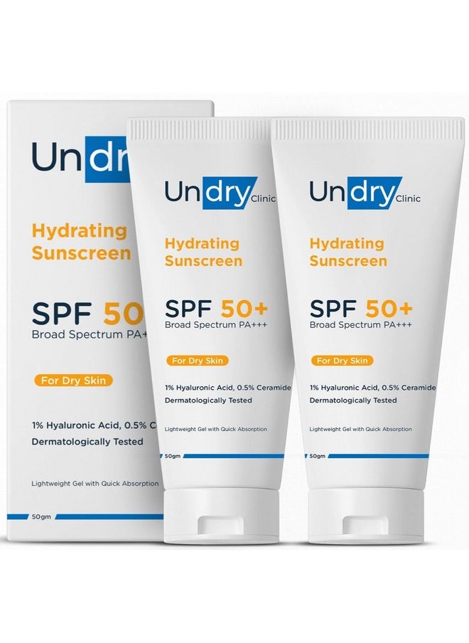 Hydrating Sunscreen For Dry Skin (50Gm, Pack Of 2) Lightweight, Sunscreen Spf 50 Broad Spectrum Sun Screen Protector Spf 50 Sunscreen For Women & Sunscreen For Men; Sun Cream With Ha & Ceramide