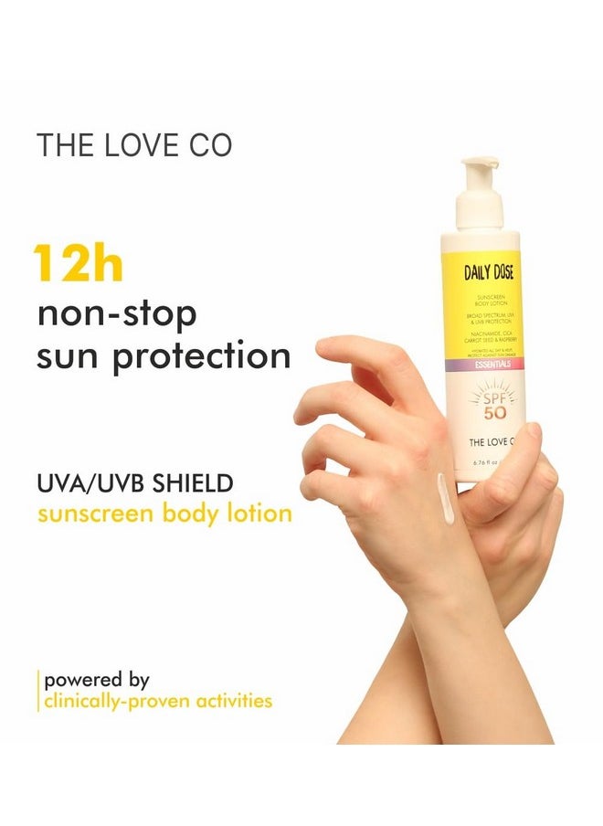 The Love Co Sunscreen Body Lotion Spf 50 ++++ - Daily Dose - Broad Spectrum Enriched With Carrot Seed, Ceramide, Niacinamide, Cica, & Raspberry - Uva/Uvb Protection, Hydration & Skin Repair - For All Skin Types - 200Ml