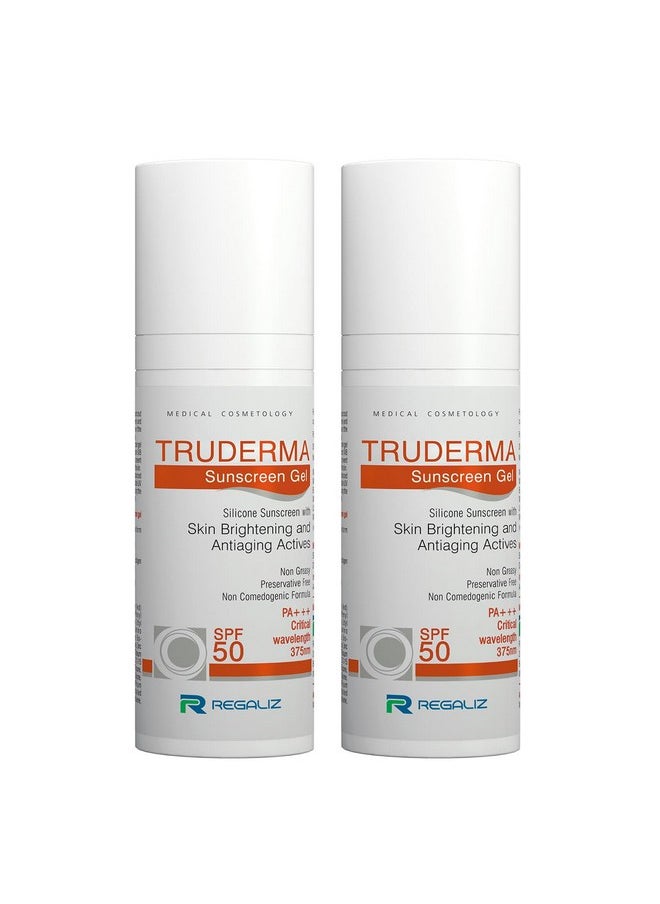 Truderma Silicone Sunscreen For All Skin Type Gel Spf 50+ | Skin Brightening & Anti-Aging | Broad Spectrum Uva & Uvb Protection | Pack Of 2