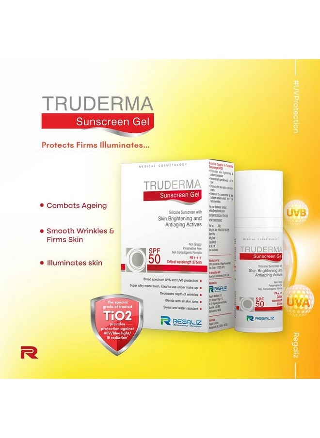 Truderma Silicone Sunscreen For All Skin Type Gel Spf 50+ | Skin Brightening & Anti-Aging | Broad Spectrum Uva & Uvb Protection | Pack Of 2