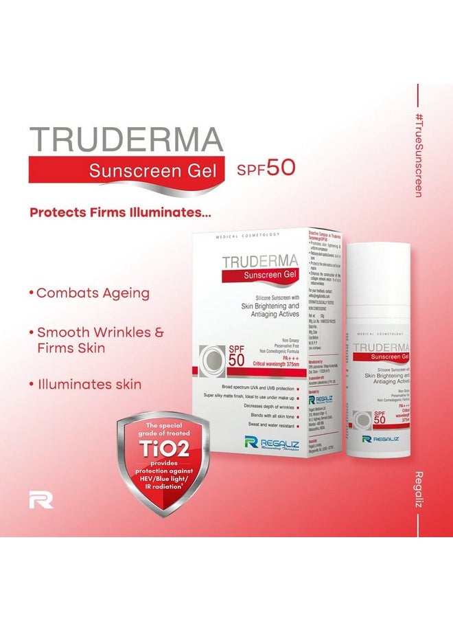 Truderma Silicone Sunscreen For All Skin Type Gel Spf 50+ | Skin Brightening & Anti-Aging | Broad Spectrum Uva & Uvb Protection | Pack Of 2