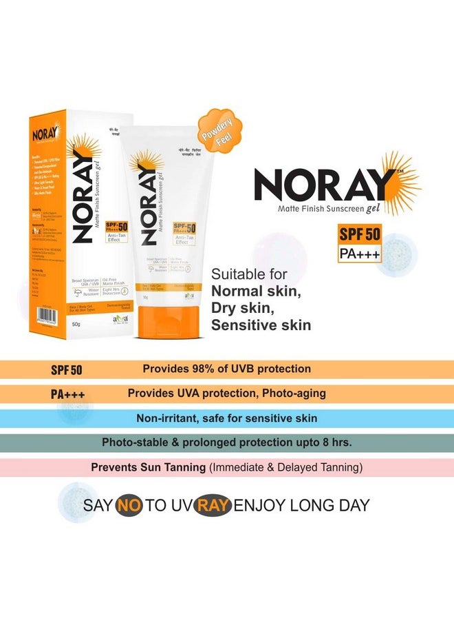 Noray Matte Finish Broad Spectrum Sunscreen Gel, Spf-50, Pa+++ With Anti Tan Effect, 50 G
