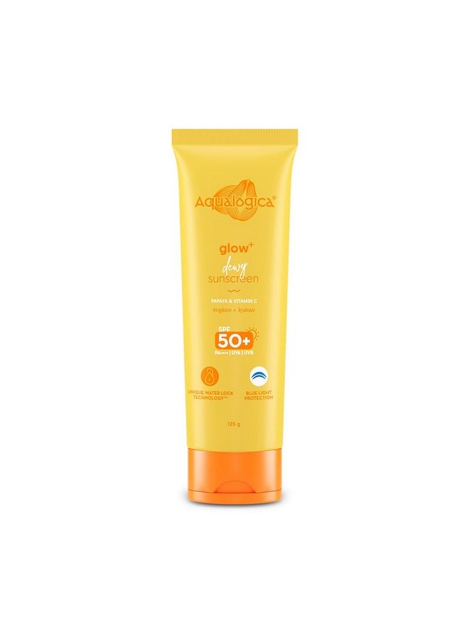 Glow+ Dewy Sunscreen Spf 50 Pa++++ - 125G With Papaya & Vitamin C, Lightweight, No White-Cast, Blue Light Protection, Suitable For All Skin Types, Men & Women