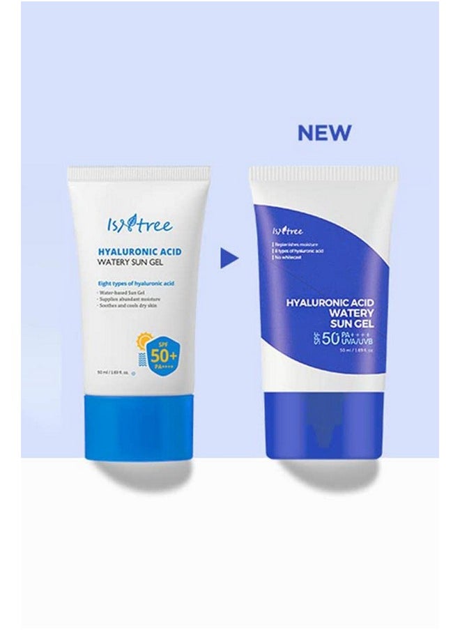 Hyaluronic Acid Watery Sun Gel Spf 50+ Pa++++ 1.69 Fl Oz,8 Types Of Hyaluronic Acid,Strong Protection Against Uva And Uvb Rays,No White Cast,Reef-Safe,Non-Nano Sunscreen For All Skin Type