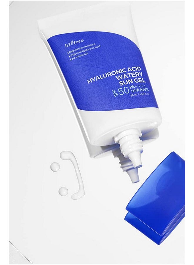 Hyaluronic Acid Watery Sun Gel Spf 50+ Pa++++ 1.69 Fl Oz,8 Types Of Hyaluronic Acid,Strong Protection Against Uva And Uvb Rays,No White Cast,Reef-Safe,Non-Nano Sunscreen For All Skin Type