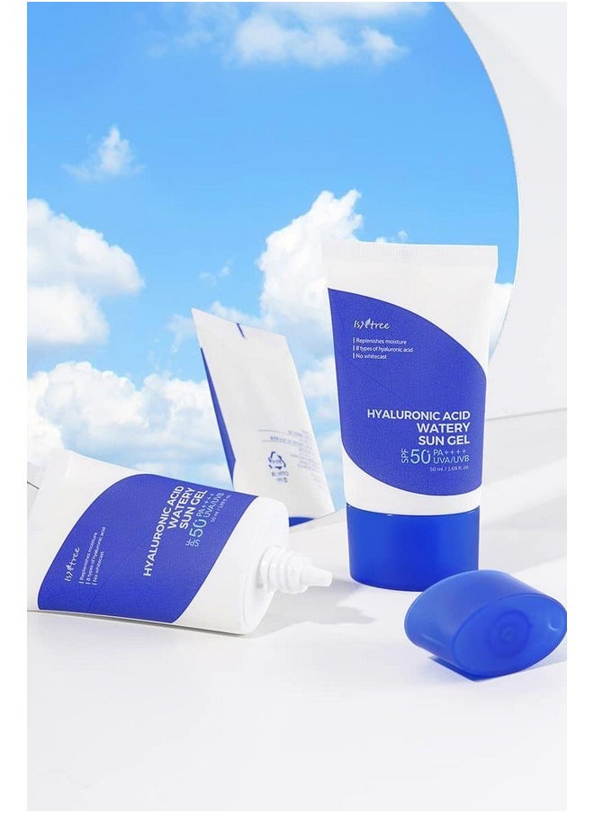 Hyaluronic Acid Watery Sun Gel Spf 50+ Pa++++ 1.69 Fl Oz,8 Types Of Hyaluronic Acid,Strong Protection Against Uva And Uvb Rays,No White Cast,Reef-Safe,Non-Nano Sunscreen For All Skin Type