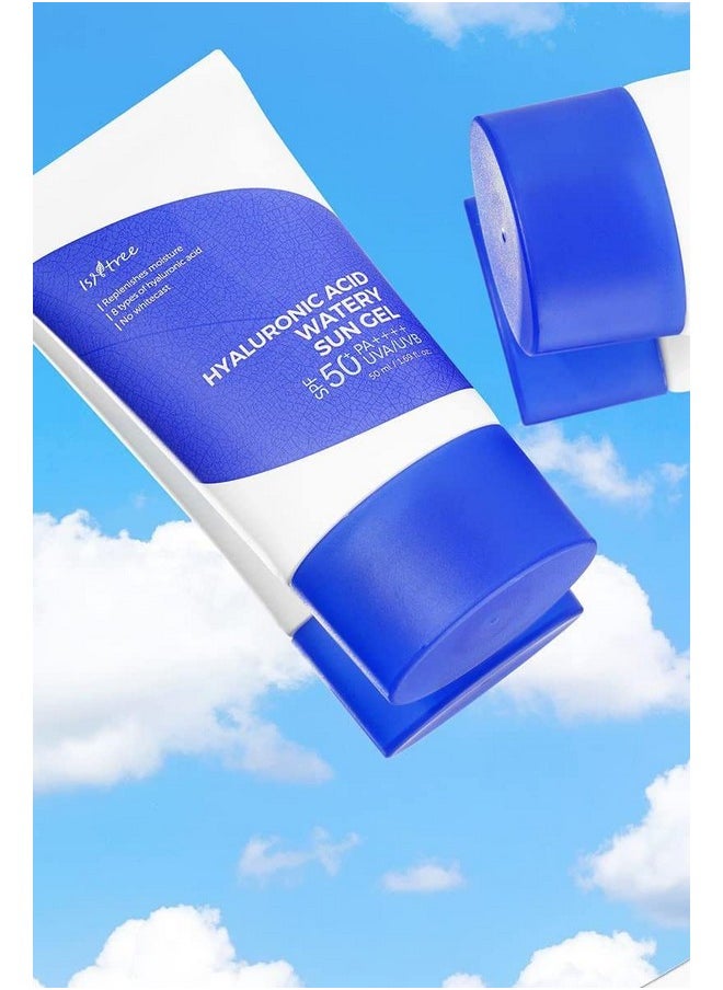 Hyaluronic Acid Watery Sun Gel Spf 50+ Pa++++ 1.69 Fl Oz,8 Types Of Hyaluronic Acid,Strong Protection Against Uva And Uvb Rays,No White Cast,Reef-Safe,Non-Nano Sunscreen For All Skin Type