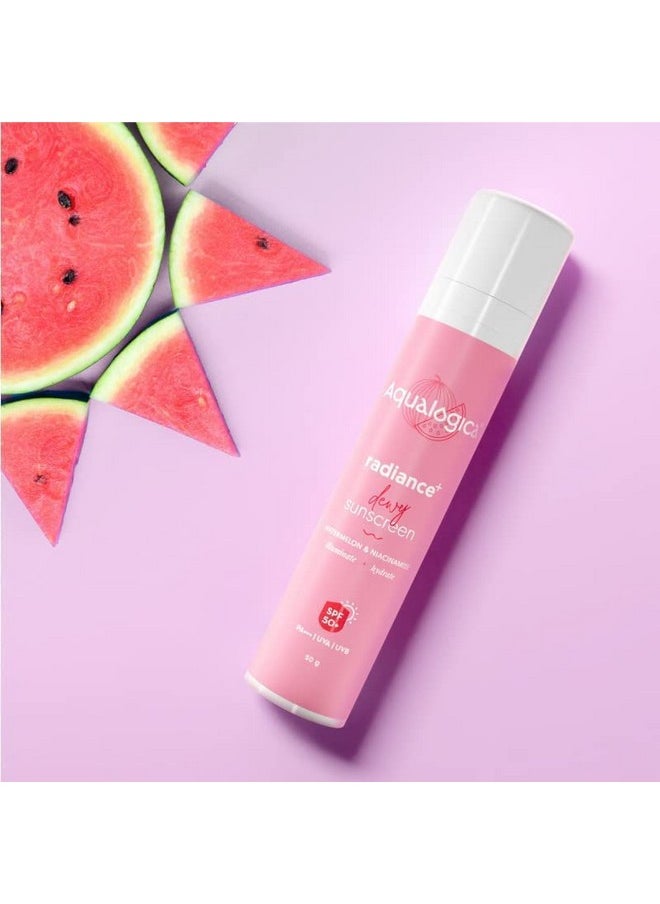 Radiance+ Dewy Sunscreen For All Skin Types | With Watermelon And Niacinamide | Uva/B & Blue Light Protection | Makes Skin Radiant & Bright | Spf 50+ Pa+++ (50G) (Pack Of 2)