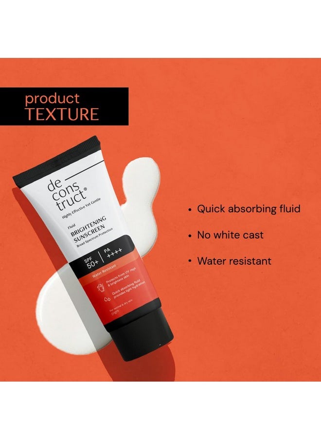 Brightening Sunscreen Spf 50+ And Pa++++ | 8 Hours Long Lasting Dewy Sunscreen | For Dry Skin | Water Resistant, No White Cast, Quick Absorbing | For Women And Men | 50Gm