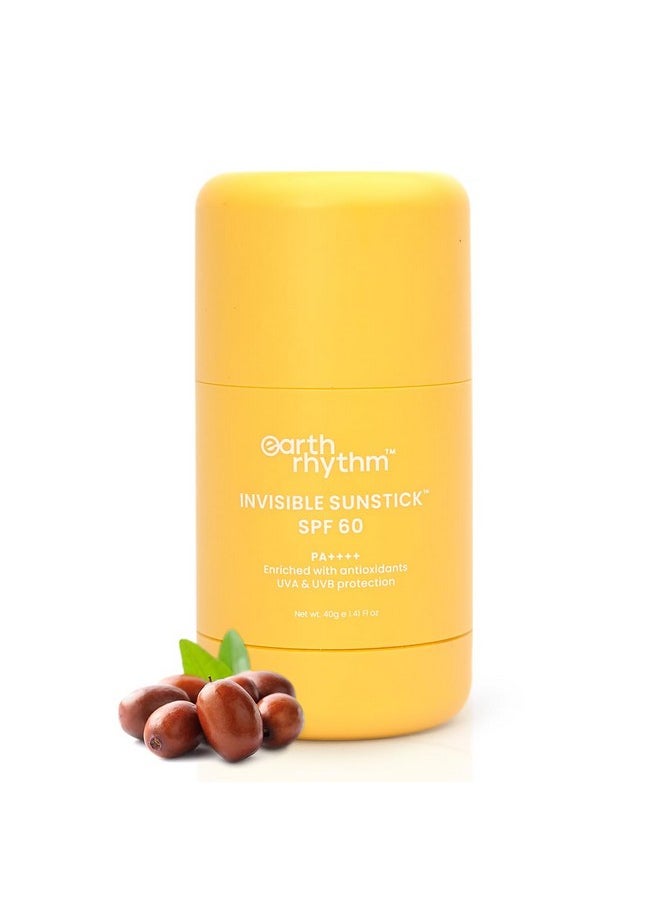 Sunstick Spf 60 Pa+++ Invisible Sunscreen | Water Resistant, No White Cast, Lightweight I Almond Oil, Jojoba Oil & Vitamin E | Suits All Skin Types | Women & Men - 40 Gm