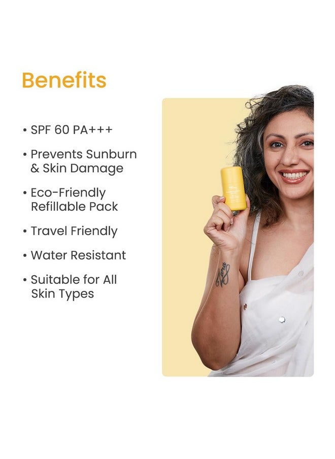 Sunstick Spf 60 Pa+++ Invisible Sunscreen | Water Resistant, No White Cast, Lightweight I Almond Oil, Jojoba Oil & Vitamin E | Suits All Skin Types | Women & Men - 40 Gm