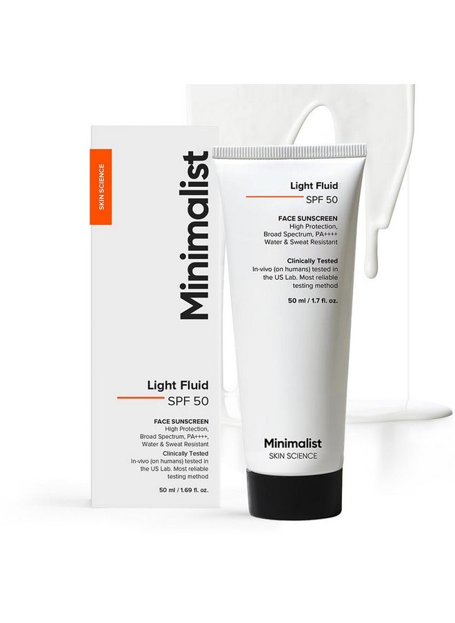 Light Fluid Sunscreen Spf 50 Pa++++ | Clinically Tested In Us | No White Cast | Broad Spectrum | Lightweight, Water & Sweat Resistant Sunscreen For Oily Skin | For Women & Men | 50Ml