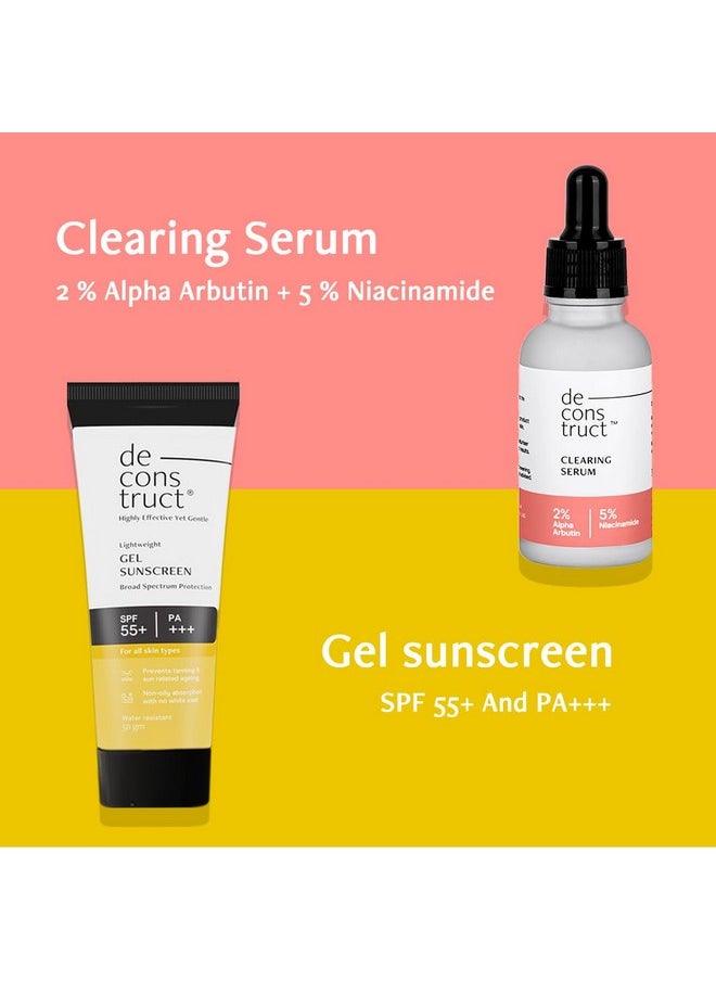 Skin Clear & Protect Duo: Clearing Serum & Spf 50+ Gel Sunscreen | Clearing Serum (30 Ml) + Gel Sunscreen (50 G) | Skin Clearing Serum And Gel Sunscreen With No White Cast & Lightweight | Pack Of 2