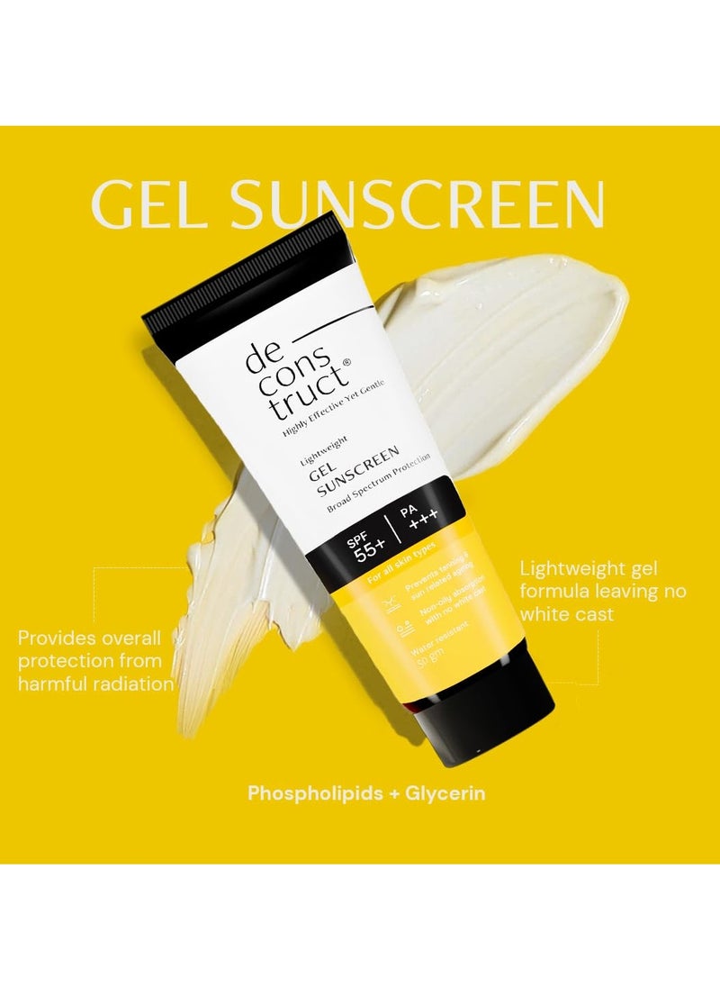 Deconstruct Glow Guard Duo | Brightening Lip Balm (4g) + Gel Sunscreen (50 g) | Lip Balm- For Dark, Pigmented, Dry, Flaky Lips | Brightens Pigmented Lips | Gel Sunscreen- SPF 50+ Gel based sunscreen for all skin types | Pack of 2
