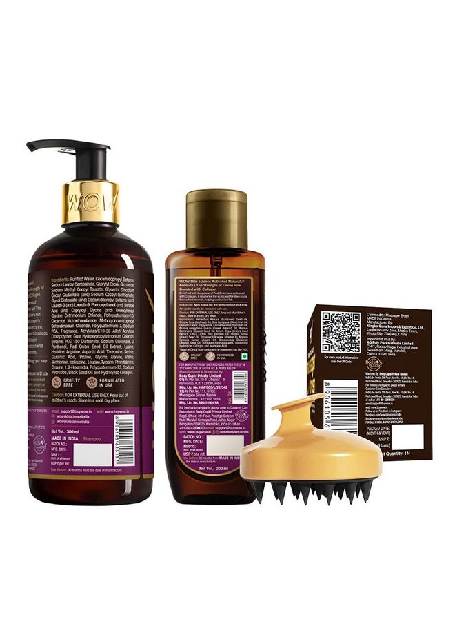 Onion Hair Oil With Black Seed Oil Extracts + Onion Oil Shampoo + Stimulating Scalp Shampoo Brush For Natural Hair Care & Growth Hair Care Kit - Net Vol 500Ml