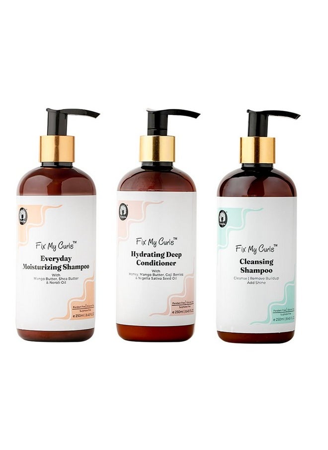 Wash Day Trio | Cleansing & Moisturizing Shampoo, Hydrating Deep Conditioner | Silicone & Sulphate Free | For Curly, Wavy Hair| 250Ml Each