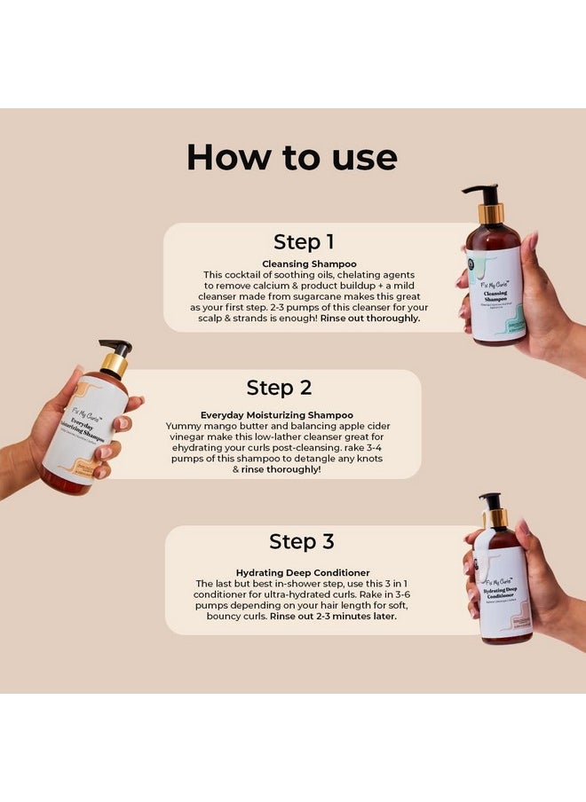 Wash Day Trio | Cleansing & Moisturizing Shampoo, Hydrating Deep Conditioner | Silicone & Sulphate Free | For Curly, Wavy Hair| 250Ml Each