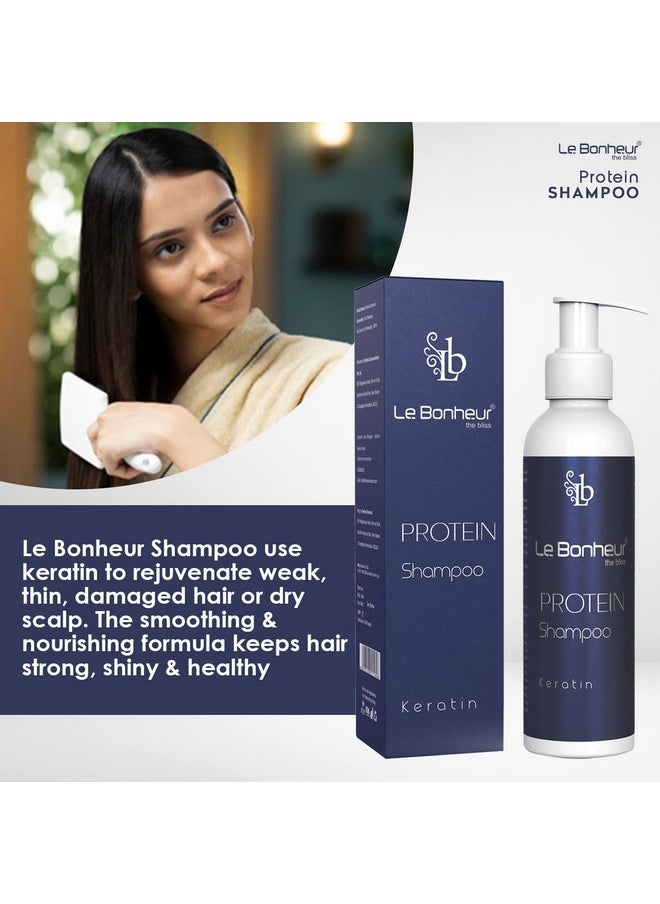 Le Bonheur Keratin Protein Hair Shampoo | Frizzy Control, Salon Quality, Smoothing Treatment, Long Lasting, Keratin Treatment | Safe For Colour Treated Hair | Boost Softness, Strength & Shine | 200Ml