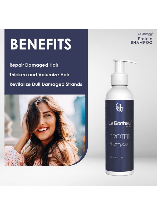 Le Bonheur Keratin Protein Hair Shampoo | Frizzy Control, Salon Quality, Smoothing Treatment, Long Lasting, Keratin Treatment | Safe For Colour Treated Hair | Boost Softness, Strength & Shine | 200Ml