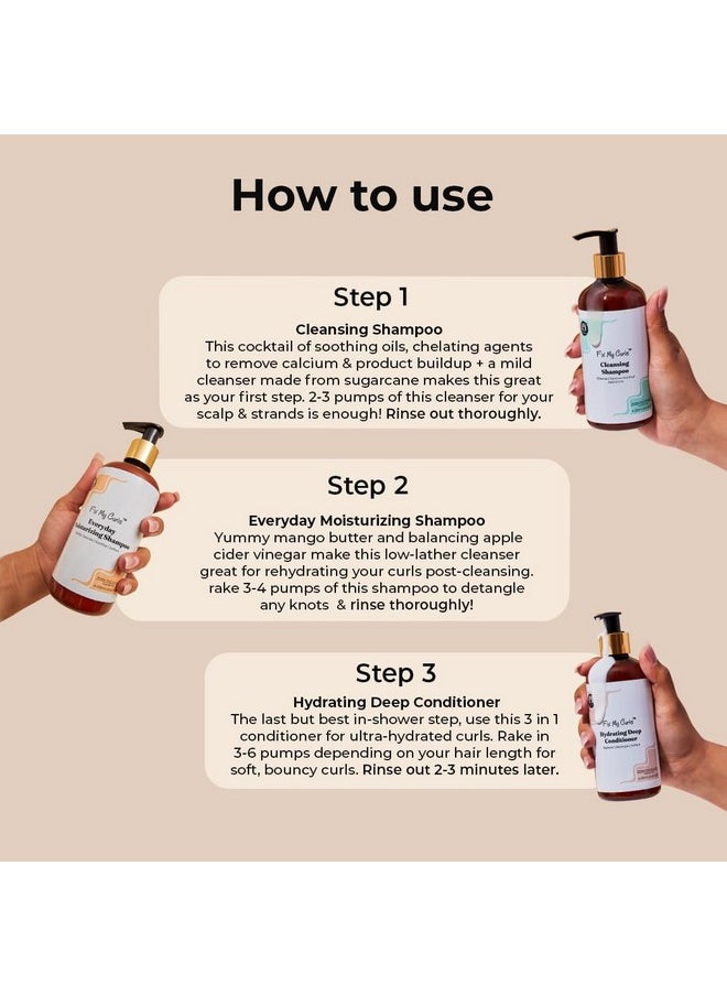Wash Day Trio | Cleansing & Moisturizing Shampoo, Hydrating Deep Conditioner | Silicone & Sulphate Free | For Curly, Wavy Hair| 100Ml Each