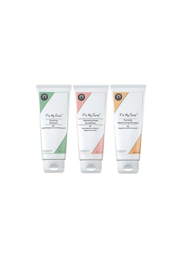 Wash Day Trio | Cleansing & Moisturizing Shampoo, Hydrating Deep Conditioner | Silicone & Sulphate Free | For Curly, Wavy Hair| 50Ml Each
