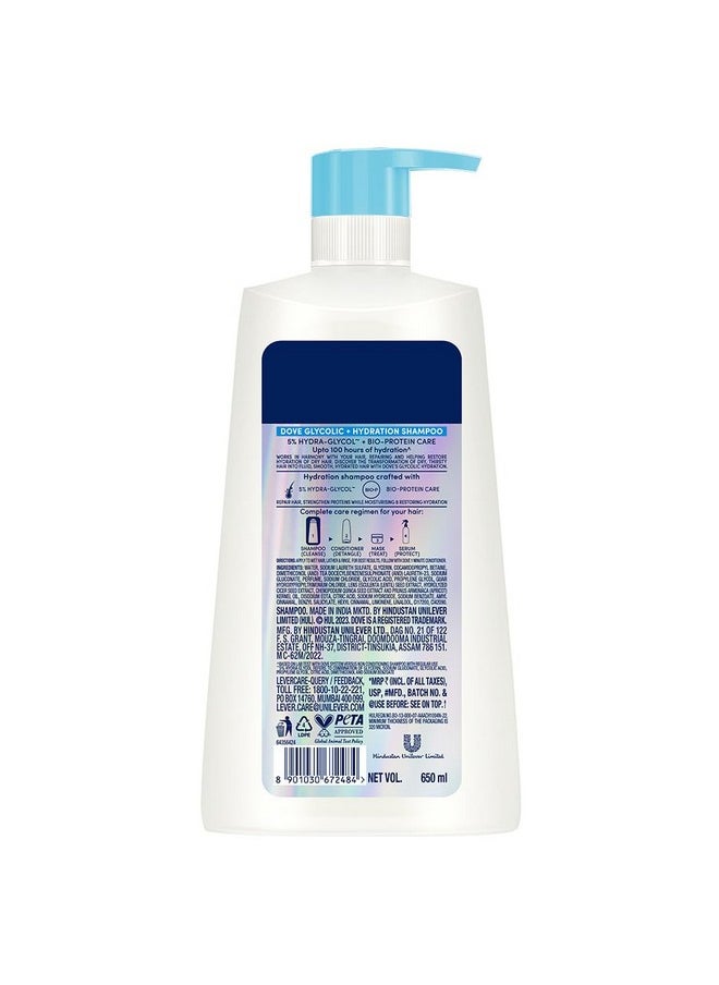 Glycolic + Hydration Shampoo 650 Ml With 5% Hydra-Glycol For Upto 100 Hours Of Hydrated, Fluid Hair.