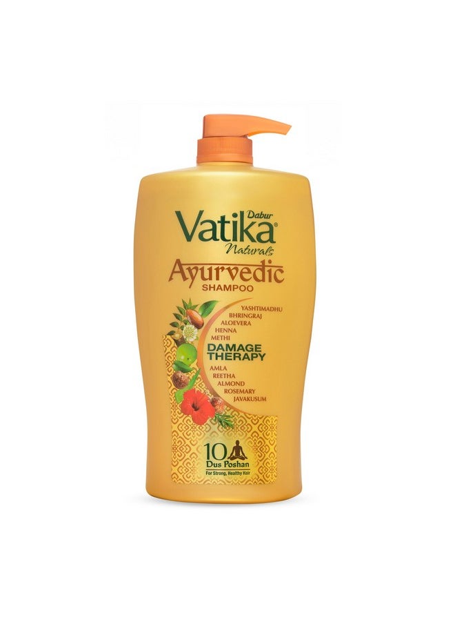 Vatika Ayurvedic Shampoo - 1L | Damage Therapy | With Power Of 10 Ingredients For Solving 10 Hair Problems| No Parabens | For All Hair Types