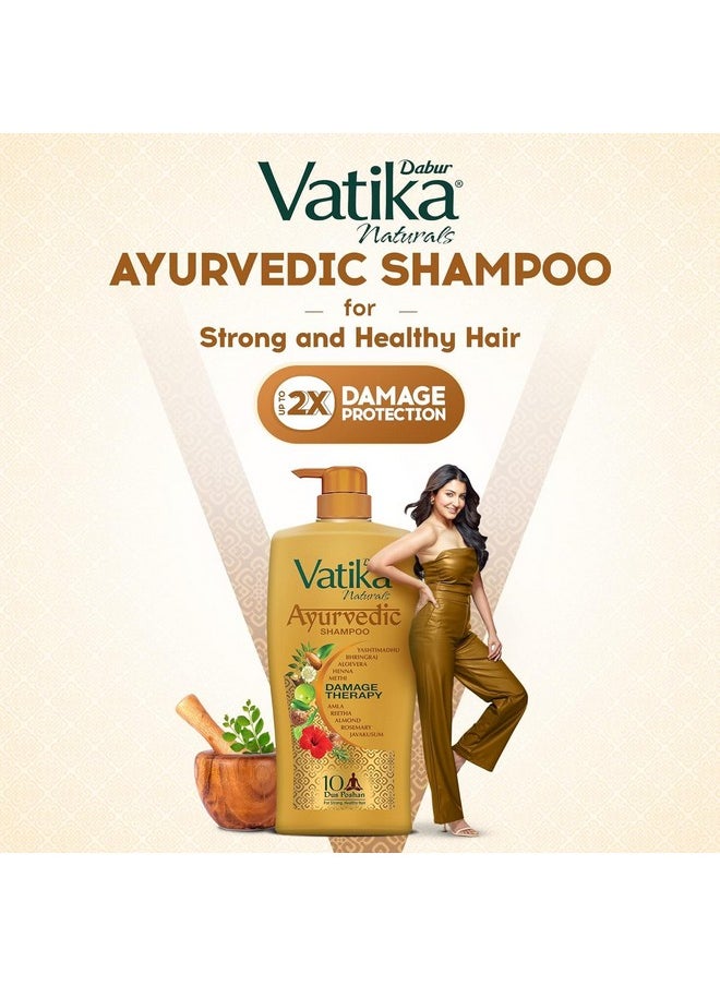 Vatika Ayurvedic Shampoo - 1L | Damage Therapy | With Power Of 10 Ingredients For Solving 10 Hair Problems| No Parabens | For All Hair Types