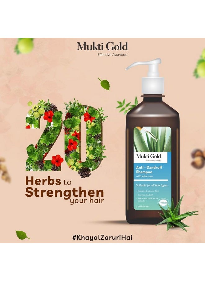 Mukti Gold Anti-Dandruff Shampoo 400Ml With Aloe Vera | Hydrates & Restores Shine | Controls Dandruff | Made With 100% Herbal Extracts | Ph Balanced