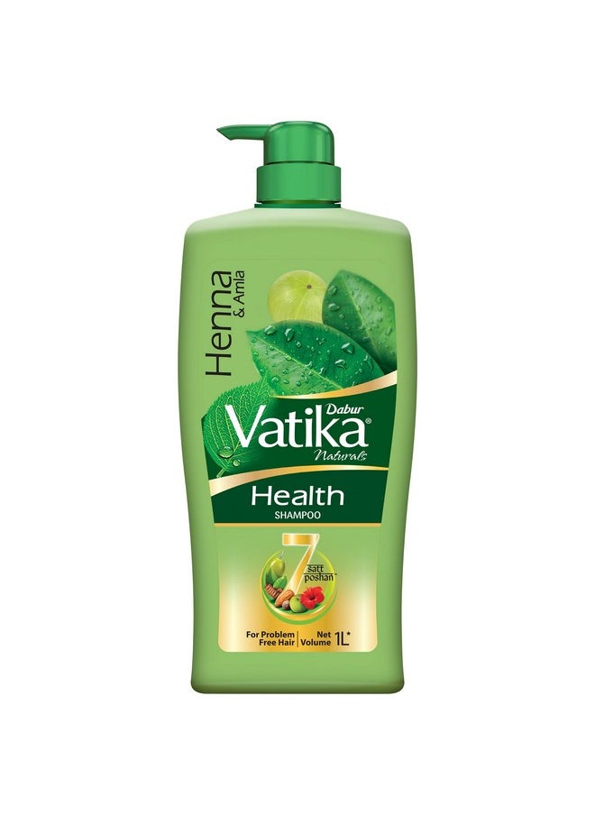 Vatika Health Shampoo - 1L | With 7 Natural Ingredients | For Smooth, Shiny & Nourished Hair | Repairs Hair Damage, Controls Frizz | For All Hair Types | Goodness Of Henna & Amla