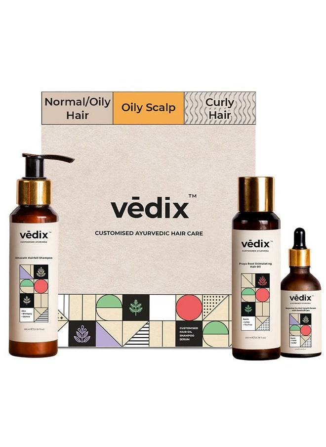 Customized Ayurvedic Hair Fall Control Regimen For Normal/Oily Hair-Oily Scalp & Curly Hair -3 Product Kit-Anti Hair Fall Oil+Anti-Hairfall Shampoo Serum X Dandruff Care, 540 Grams