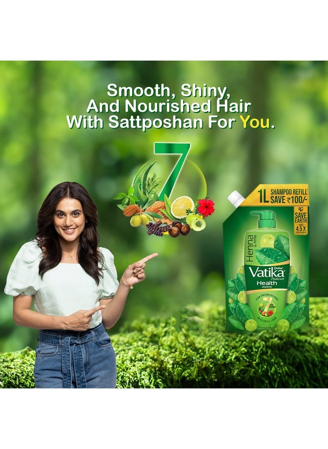 Vatika Health Shampoo - 1L (Refill Pouch) | With 7 Natural Ingredients | For Smooth, Shiny & Nourished Hair | Repairs Hair Damage, Controls Frizz | For All Hair Types | Goodness Of Henna & Amla