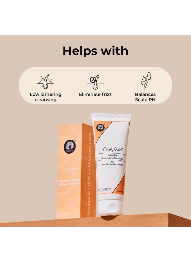 Everyday Moisturizing Shampoo | For Thick Curly, Wavy & Dry Hair Types | Low Lather, Kid Friendly, Sulphate Free Co-Wash | Cruelty, Paraben & Silicone Free| Anti-Itch & Soothing | 250Ml