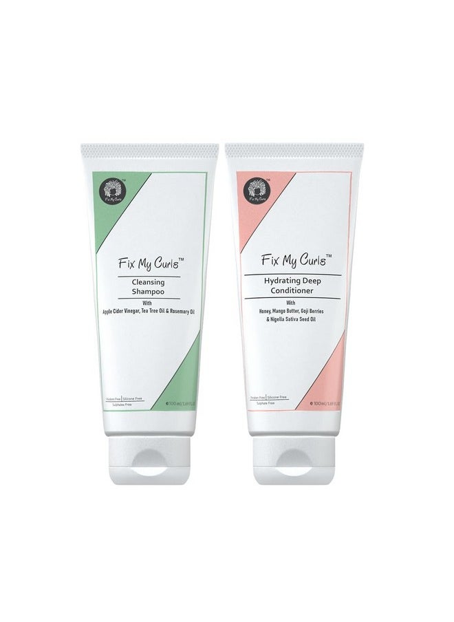 Shampoo & Condition Bundle | To Cleanse, Clarify & Hydrate Curly, Dry & Wavy Hair | Sulphate & Silicone Free|Anti-Dandruff | 100Ml Each