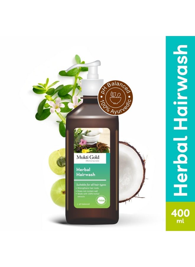 Mukti Gold Herbal Hair Wash (Dispenser) - 400Ml | For All Hair Types | Infused With The Blend Of Amla, Aloevera And Other 15 Herbs | Sulphate And Paraben Free | Helpful For Both Men And Women