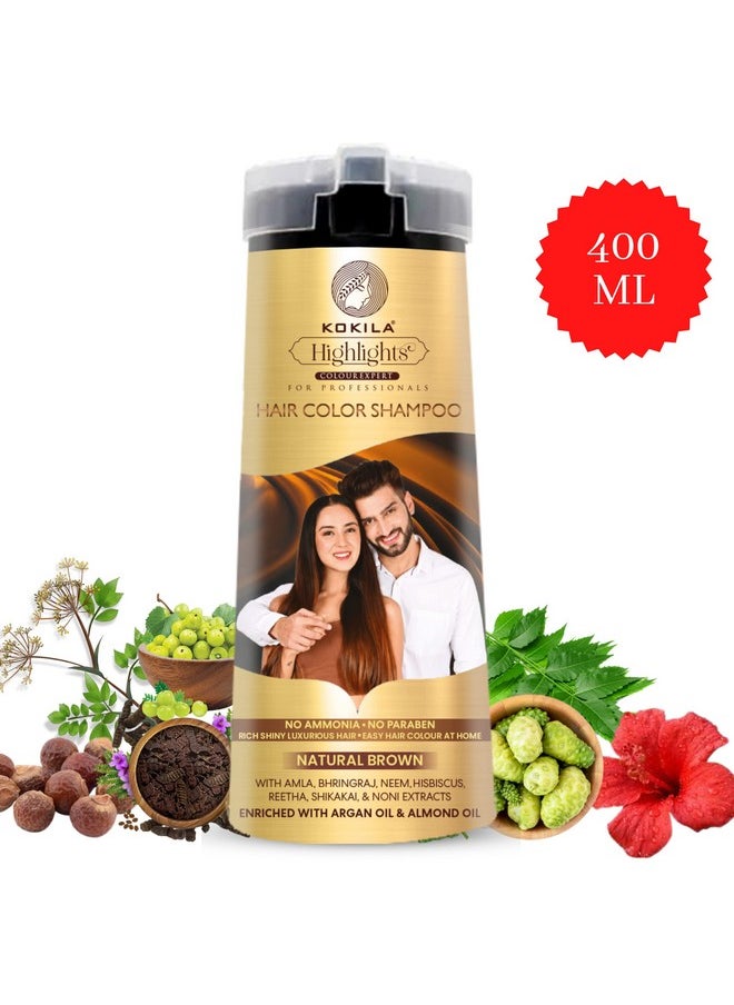 Hair Color Shampoo For Men & Women | No Ammonia - No Paraben | 10 Pair Free Gloves, Natural Brown 400Ml