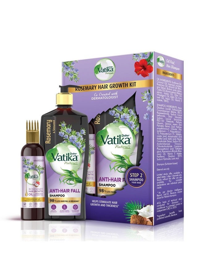 Vatika Rosemary Anti-Hair Fall Shampoo + Rosemary Hair Growth Oil|Hair Growth Kit - Reduces Hairfall|Stimulates Hair Growth And Thickness|98% Less Hair Fall And Breakage (Pack Of 2),1 Grams