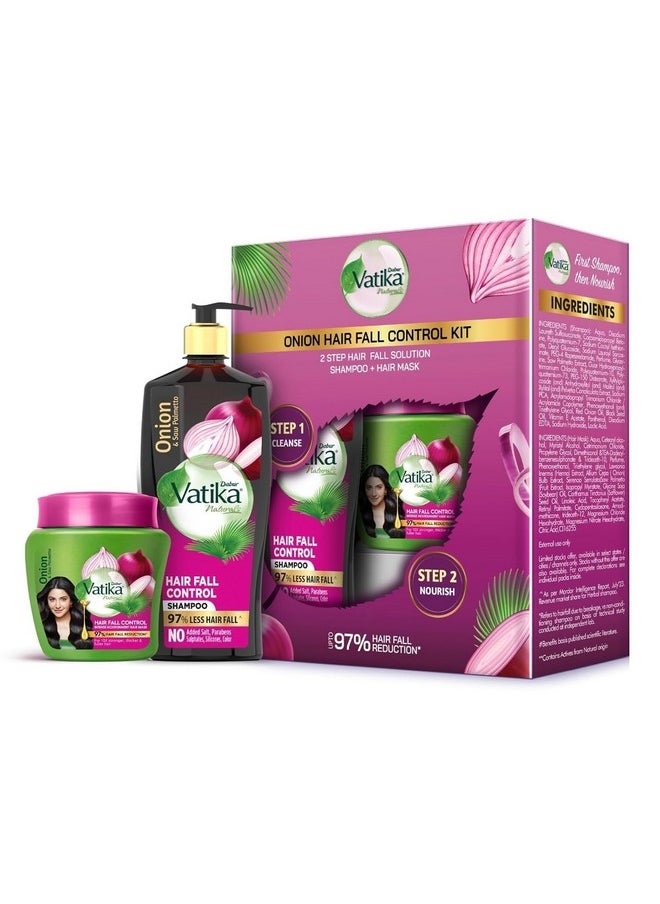 Vatika Hair Fall Control Onion Shampoo 640Ml + Intense Nourishment Onion Hair Mask 500G | Hair Fall Control Kit - Promotes Hair Growth | Prevents Split Ends | Maintains Scalp Health