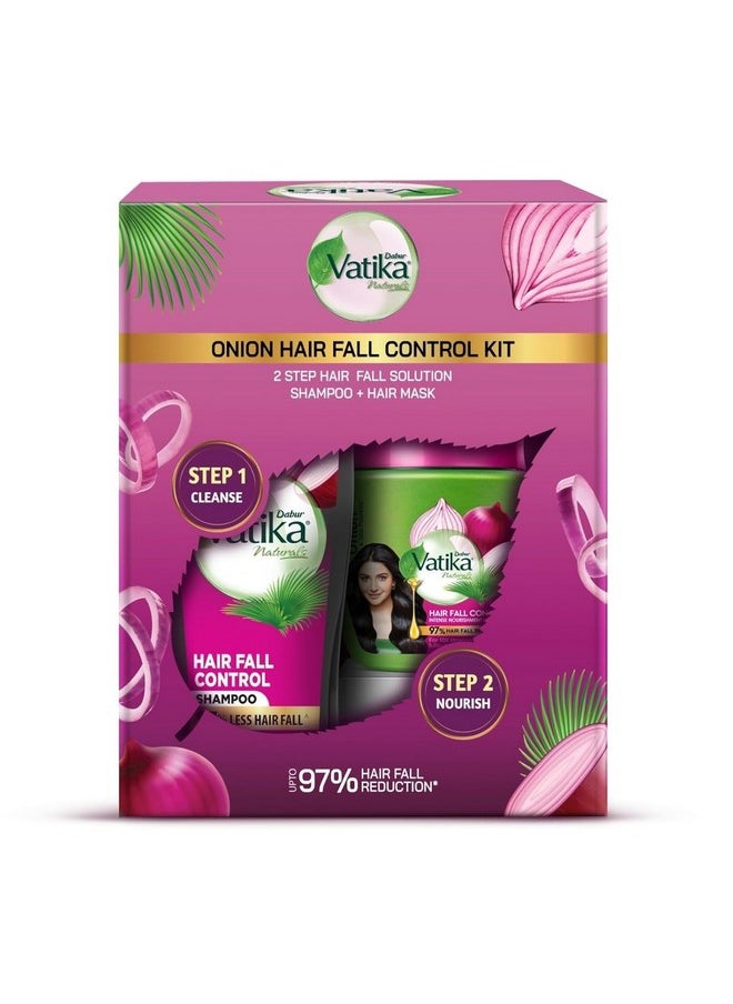 Vatika Hair Fall Control Onion Shampoo 640Ml + Intense Nourishment Onion Hair Mask 500G | Hair Fall Control Kit - Promotes Hair Growth | Prevents Split Ends | Maintains Scalp Health