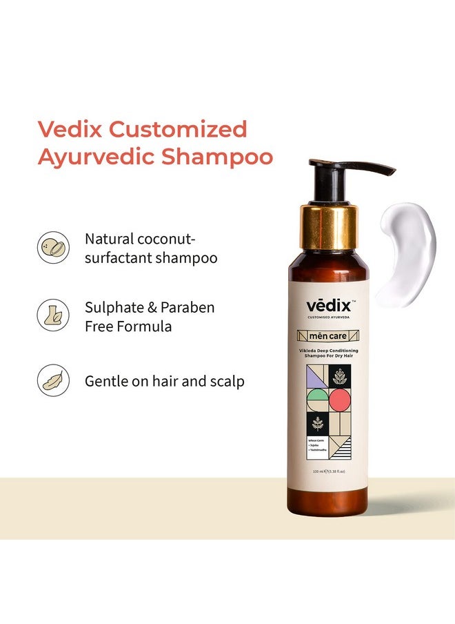 Ayurvedic Shampoo For Dry And Frizzy Hair, Vikleda Deep Conditioning Customized Sulfate Free Men Shampoo With Wheat Germ, Jojoba & Yashtimadhu, 100 Ml