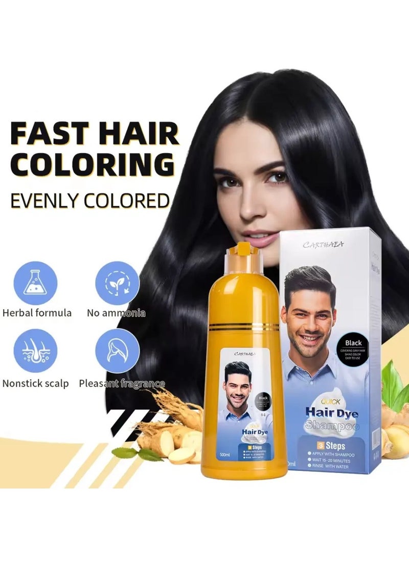 500ml Black Hair Dye Shampoo Grey and White Hair Coverage Hair Color Shampoo for Women and Men Long Lasting Deeply Nourishing and Anti Hair Fall Hair Color Shampoo Herbal Hair Dye Shampoo