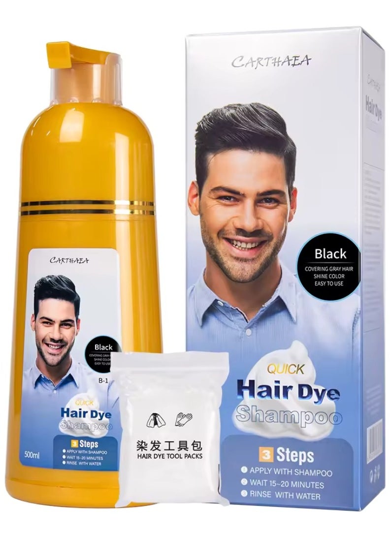 500ml Black Hair Dye Shampoo Grey and White Hair Coverage Hair Color Shampoo for Women and Men Long Lasting Deeply Nourishing and Anti Hair Fall Hair Color Shampoo Herbal Hair Dye Shampoo