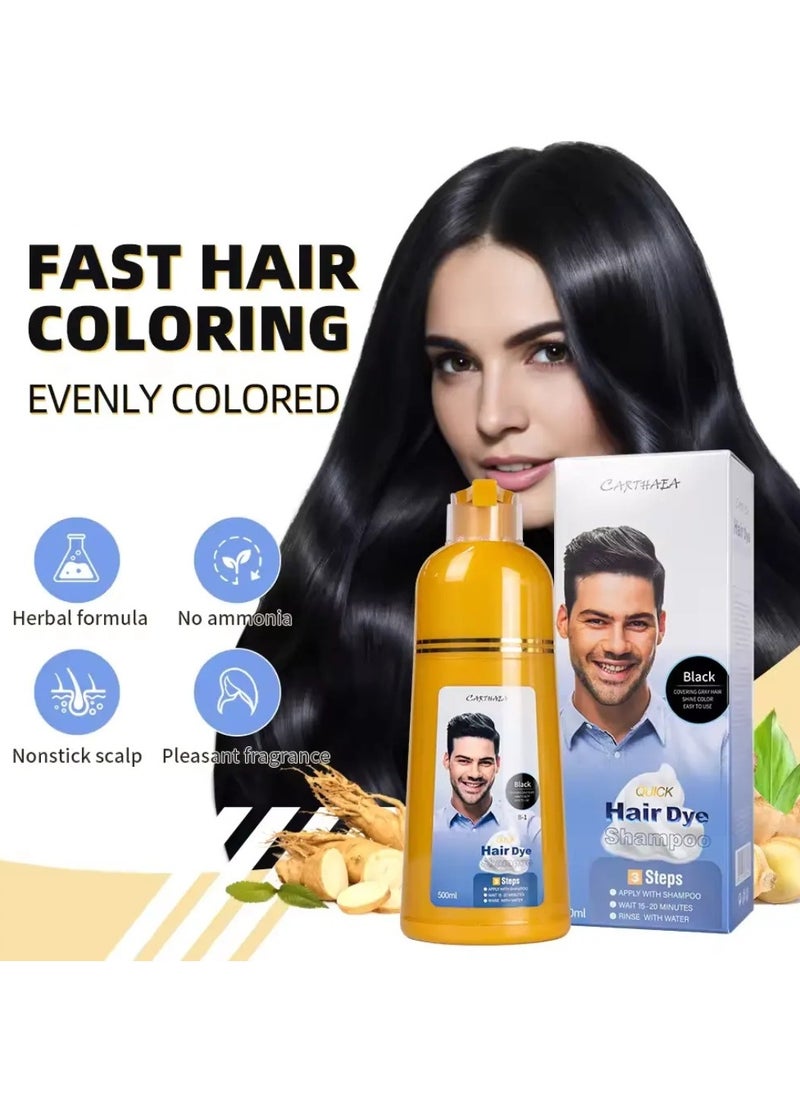 500ml Dark Brown Hair Dye Shampoo Grey and White Hair Coverage Hair Color Shampoo for Women and Men Long Lasting Deeply Nourishing and Anti Hair Fall Hair Color Shampoo Herbal Hair Dye Shampoo