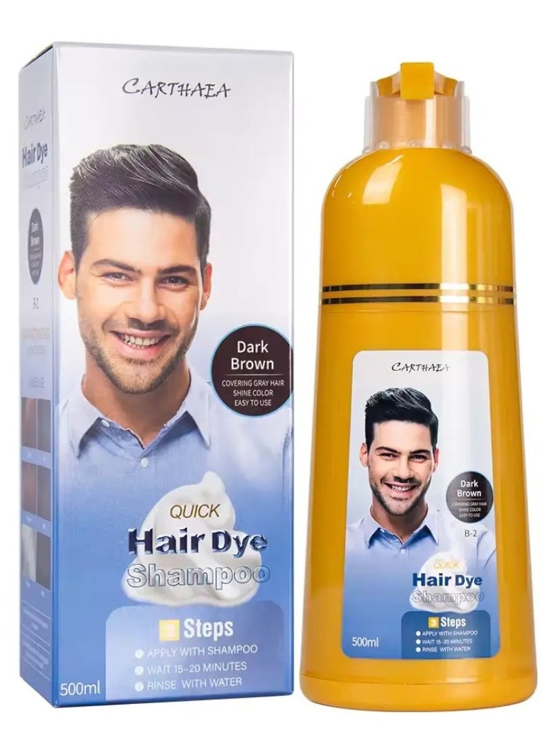 500ml Dark Brown Hair Dye Shampoo Grey and White Hair Coverage Hair Color Shampoo for Women and Men Long Lasting Deeply Nourishing and Anti Hair Fall Hair Color Shampoo Herbal Hair Dye Shampoo