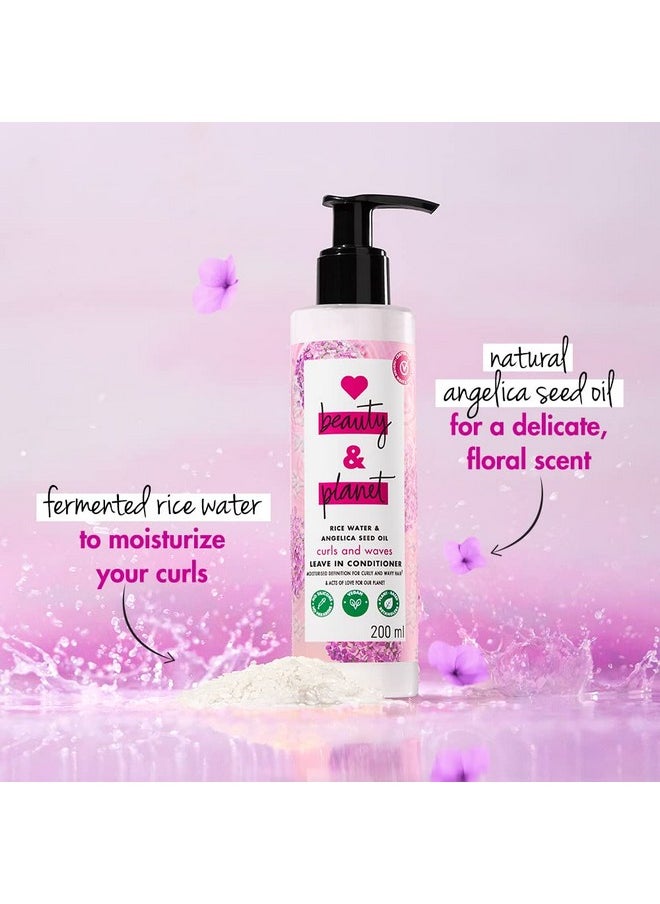 Love Beauty And Planet Rice Water & Angelica Seed Oil Silicone-Free Curl & Waves Leave-In|| No Parabens|| No Dyes|| Angelica Essential Oil|| Floral, 200Ml, 1 Count