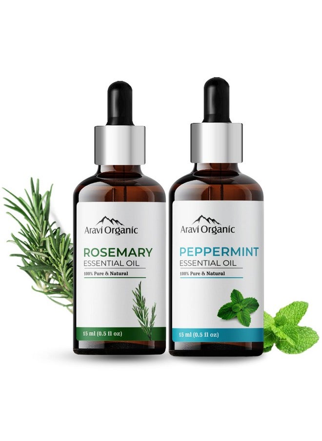 100% Pure Rosemary And Peppermint Essential Oil For Hair Growth - Skin Care - For Women And Men - 15 Ml Each